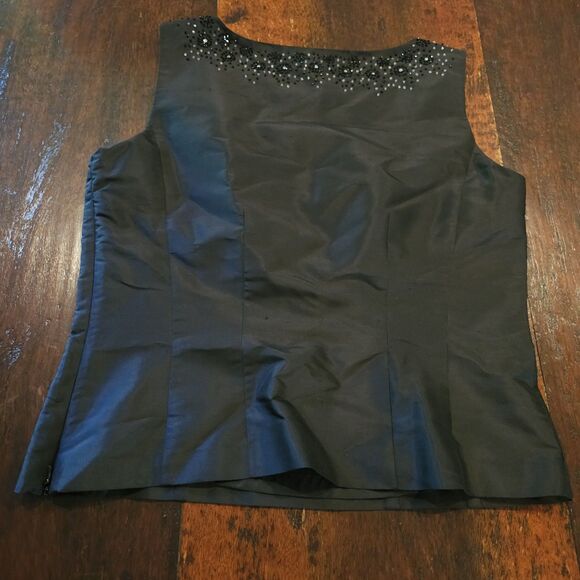 KATE HILL beaded silk evening blouse size 8 sleeveless black top formal - Picture 8 of 9
